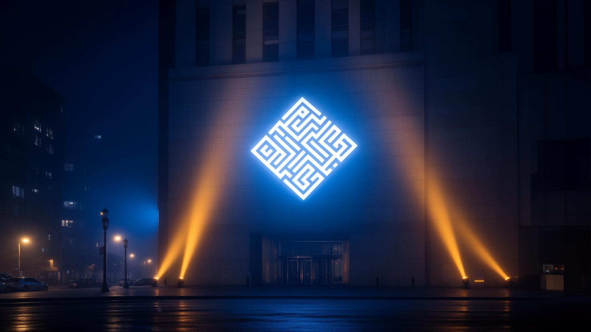Gebouw bij avond met een projectie op de gevel